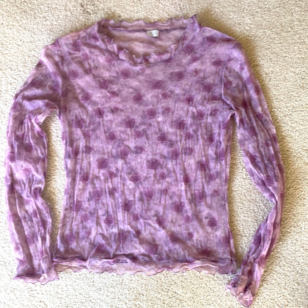 Sheer purple floral long sleeve top